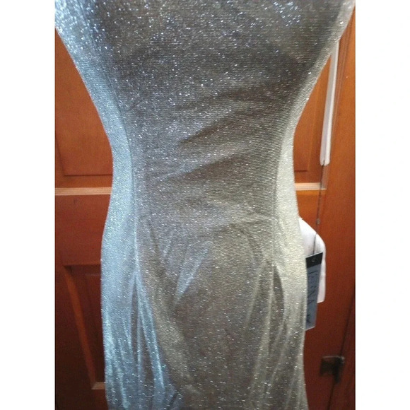 Ieena for Mac Duggal Womens Sz 4 Lace-Up Trumpet Formal Prom Dress Gown Silver - Picture 7 of 11